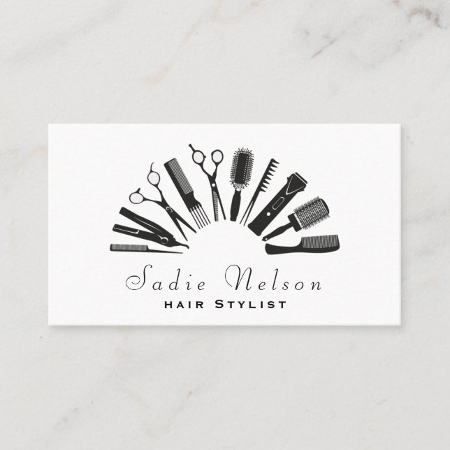 Trendy Hair stylist Salon Tools Beauty Business Card (Front)