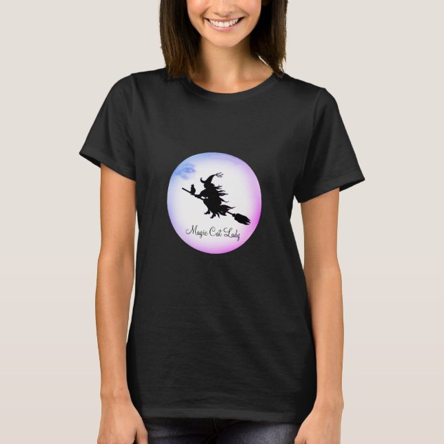 Trendy Halloween Magic Cat Lady T-Shirt (Front)