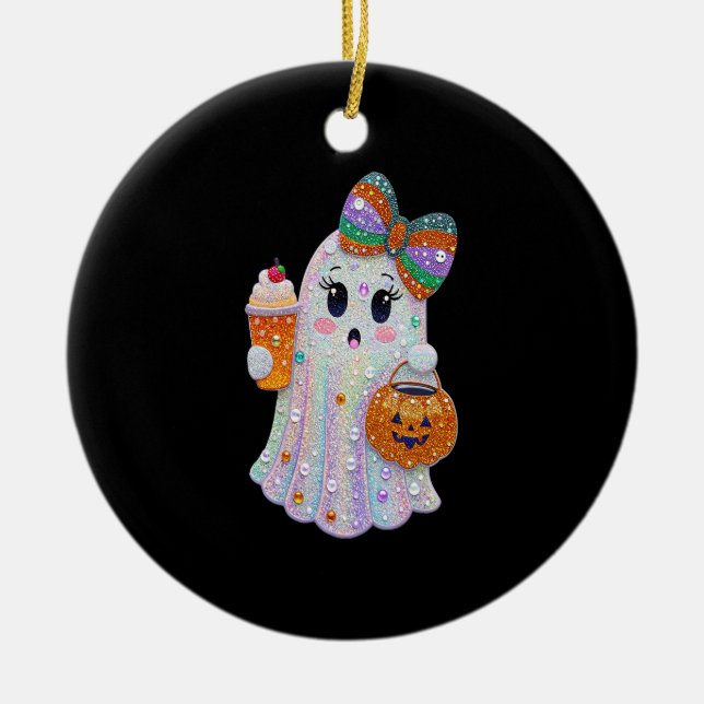 Trendy Halloween Rhinestones Ghost Ceramic Ornament (Front)