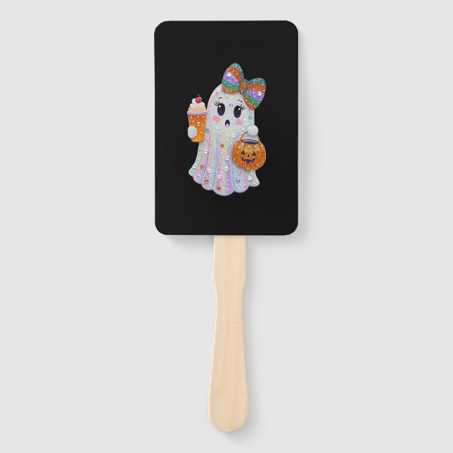 Trendy Halloween Rhinestones Ghost Hand Fan (Front)