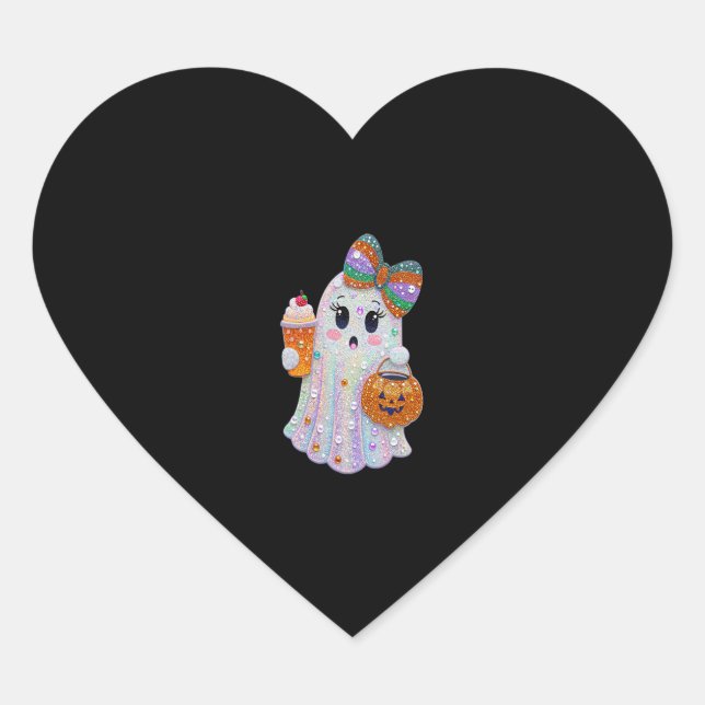 Trendy Halloween Rhinestones Ghost Heart Sticker (Front)