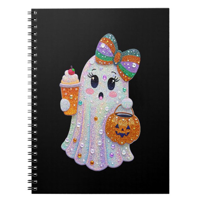 Trendy Halloween Rhinestones Ghost Notebook (Front)