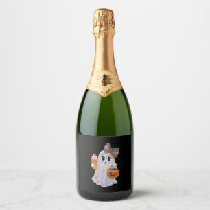 Trendy Halloween Rhinestones Ghost Sparkling Wine Label
