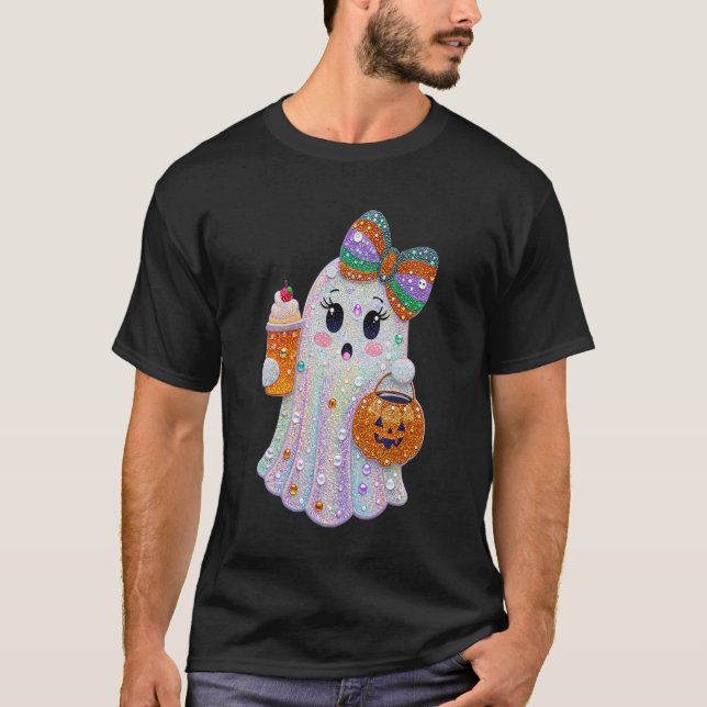 Trendy Halloween Rhinestones Ghost T-Shirt (Front)