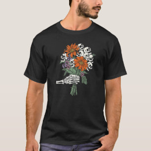Trendy Halloween Skulls Flowers Bouquet Fun Hallow T-Shirt