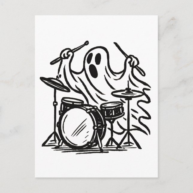 Trendy Halloween Spooky boo ghost Playing Drums  Postcard (Front)