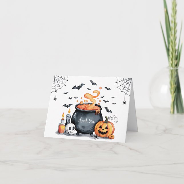 Trendy Halloween Spooky Cauldron Baby Shower       Thank You Card (Front)