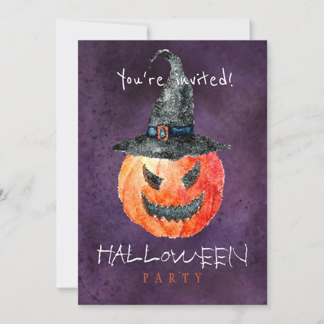 Trendy Halloween watercolor creepy pumpkin party Invitation (Front)