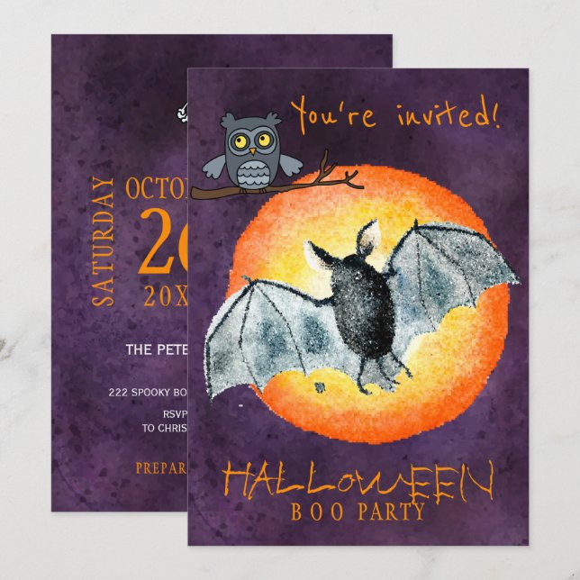 Trendy Halloween watercolor scary boo party Invitation (Front/Back)