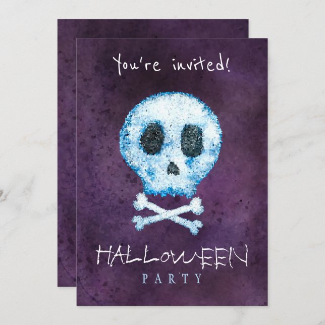 Trendy Halloween watercolor skull and bones party Invitation (Front/Back)