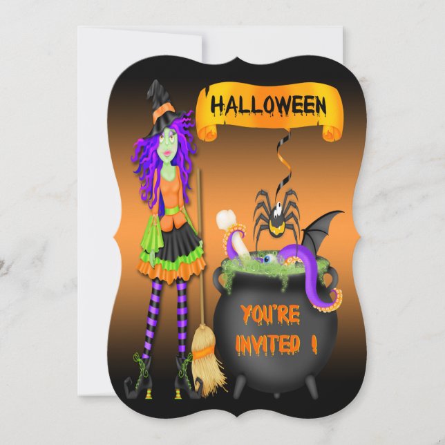 Trendy Halloween Witch Cauldron Bracket Style Invi Invitation (Front)