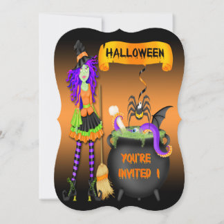 Trendy Halloween Witch Cauldron Bracket Style Invi Invitation