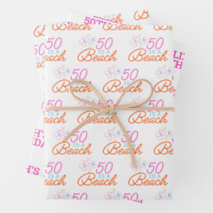  Trendy Hand Drawn 50th Beach Birthday Wrapping Paper Sheet