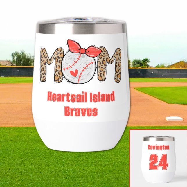 Trendy Hand drawn Baseball Mum Personalised  (Trendy Baseball Mom Personalized Thermal Wine Tumbler)