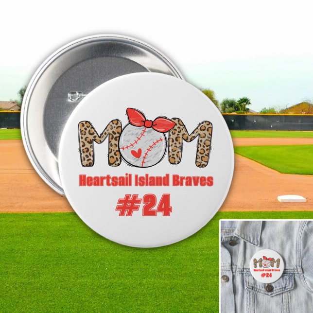 Trendy Hand drawn Baseball Mum Personalised  7.5 Cm Round Badge (Trendy Baseball Mom Personalized Button)