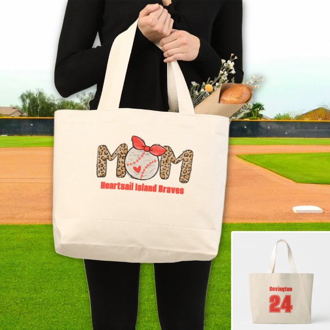 Trendy Hand drawn Baseball Mum Personalised  Large Tote Bag (Trendy Baseball Mom Personalized tote bag)