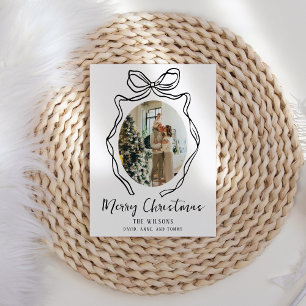 Trendy Hand Drawn Bow Photo Christmas Holiday Card