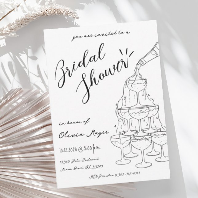 Trendy Hand Drawn Champagne Tower Bridal Shower Invitation (Creator Uploaded)