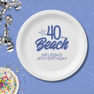 Trendy Hand Drawn Doodle 40 Is A Beach Birthday Paper Plate