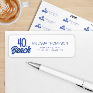 Trendy Hand Drawn Doodle 40 Is A Beach Birthday Return Address Label