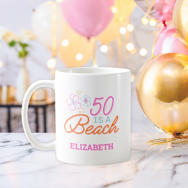  Trendy Hand Drawn Doodle 50th Beach Birthday  Coffee Mug (Creator Uploaded)