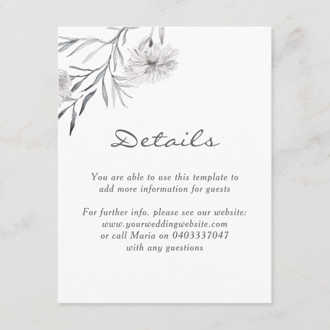 Trendy Hand-drawn flower Wedding Reception Details Enclosure Card (Front)