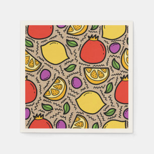 Trendy hand drawn fruits Kraft paper background Napkin