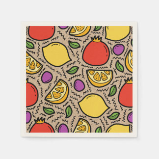 Trendy hand drawn fruits Kraft paper background Napkin