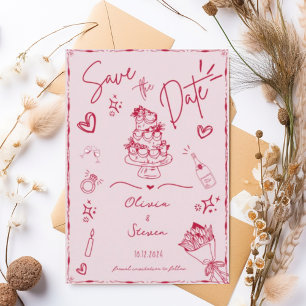 Trendy Hand Drawn Scribble Fun Save the Date Invitation