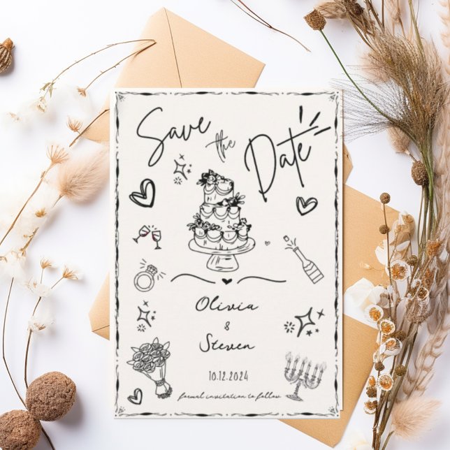 Trendy Hand Drawn Scribble Fun Save the Date Invitation (Creator Uploaded)