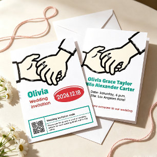 trendy hand-drawn sketch holding-hands wedding invitation