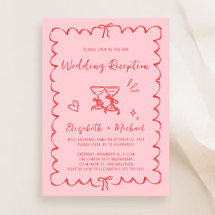 Trendy Hand Drawn Wavy Frame Wedding Reception Invitation