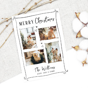 Trendy Hand Drawn Whimsical Doodle Photo Christmas Holiday Card