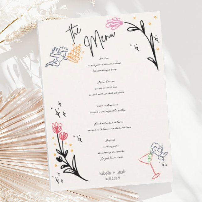 Trendy Hand Drawn Wildfower Wavy Squiggle Wedding  Menu (Creator Uploaded)