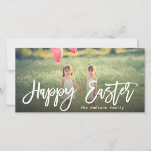 Trendy Hand Lettered Script Easter Photo Holiday Card