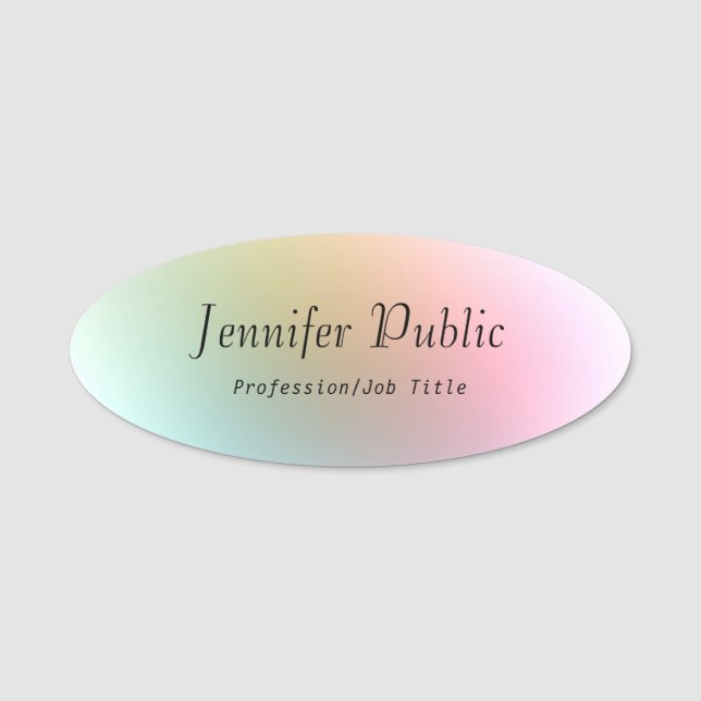 Trendy Hand Script Text Elegant Colourful Template Name Tag (Front)