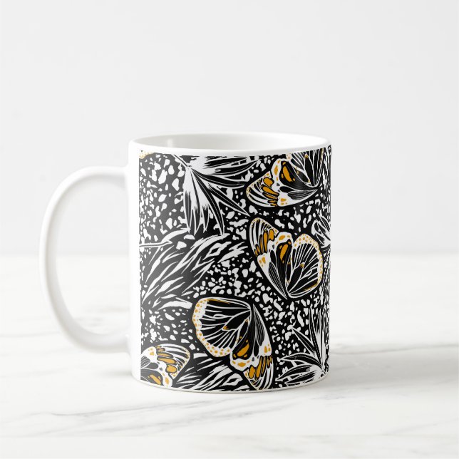 Trendy hand sketch butterflies flying blending wit coffee mug (Left)