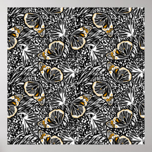 Trendy hand sketch butterflies flying blending wit poster