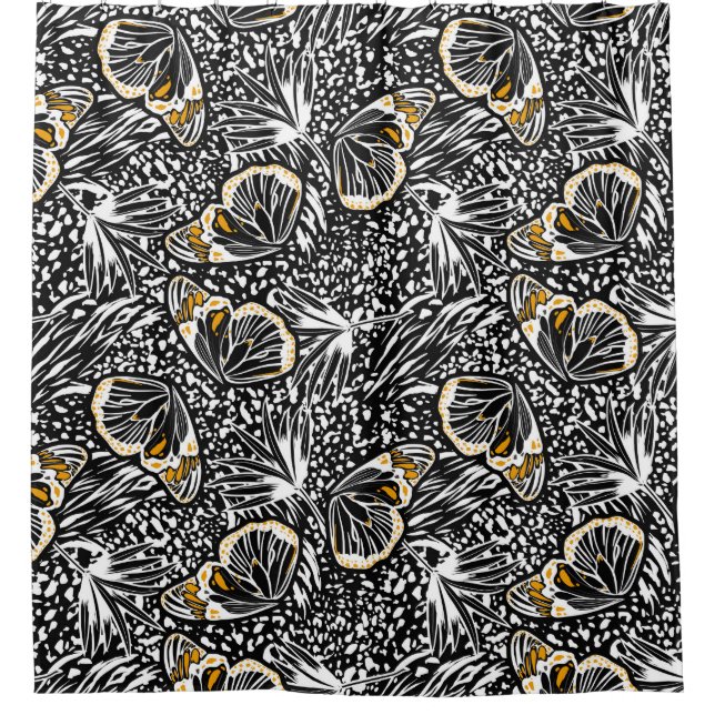 Trendy hand sketch butterflies flying blending wit shower curtain (Front)