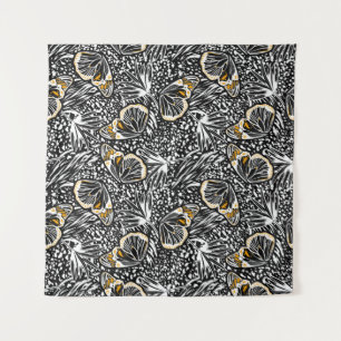 Trendy hand sketch butterflies flying blending wit tapestry