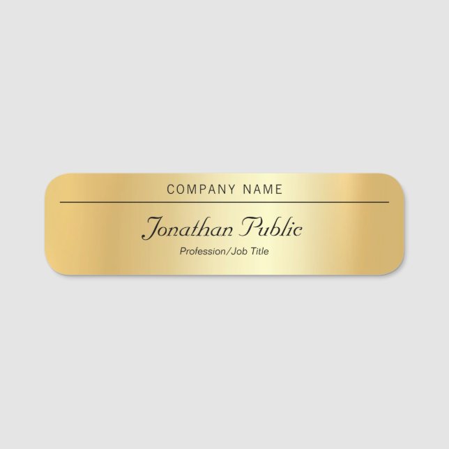 Trendy Handwriting Name Modern Elegant Gold Name Tag (Front)