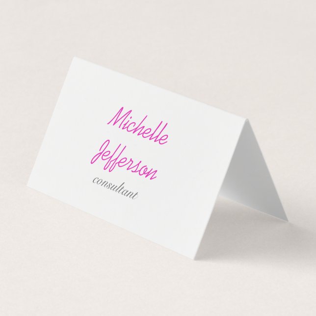 Trendy Handwriting Pink White Clean Business Card (Front)