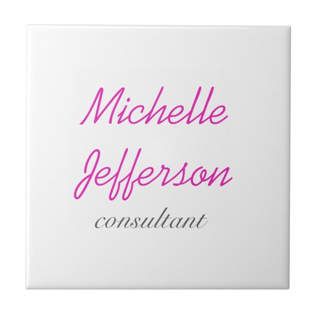 Trendy Handwriting Pink White Clean Ceramic Tile (Front)