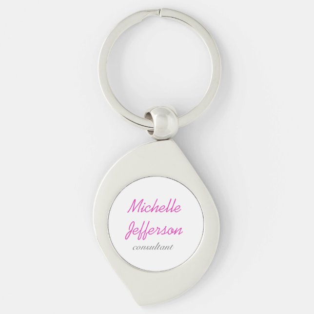 Trendy Handwriting Pink White Clean Key Ring (Front)