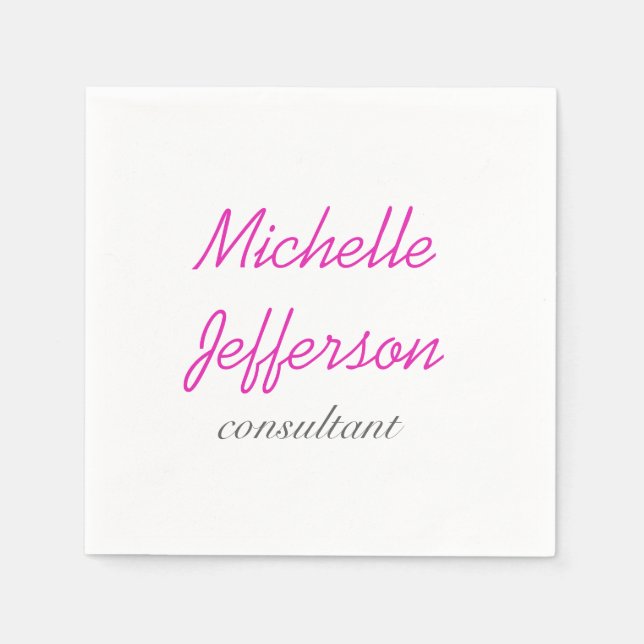 Trendy Handwriting Pink White Clean Napkin (Front)
