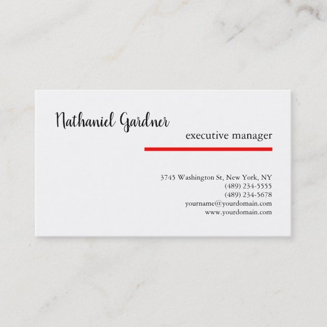 Trendy Handwriting Plain Creative Modern Red White Business Card (Front)