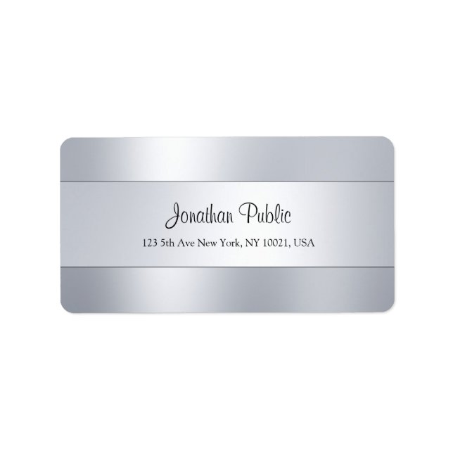 Trendy Handwriting Script Silver Modern Template Label (Front)
