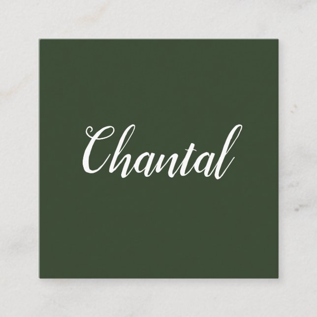 Trendy handwritten minimalist green business cards (Front)