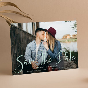 Trendy Handwritten Mint Green Script Photo Save The Date