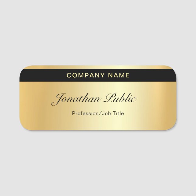Trendy Handwritten Script Modern Gold Template Name Tag (Front)